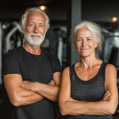 Persoane mature practicând yoga în aer liber